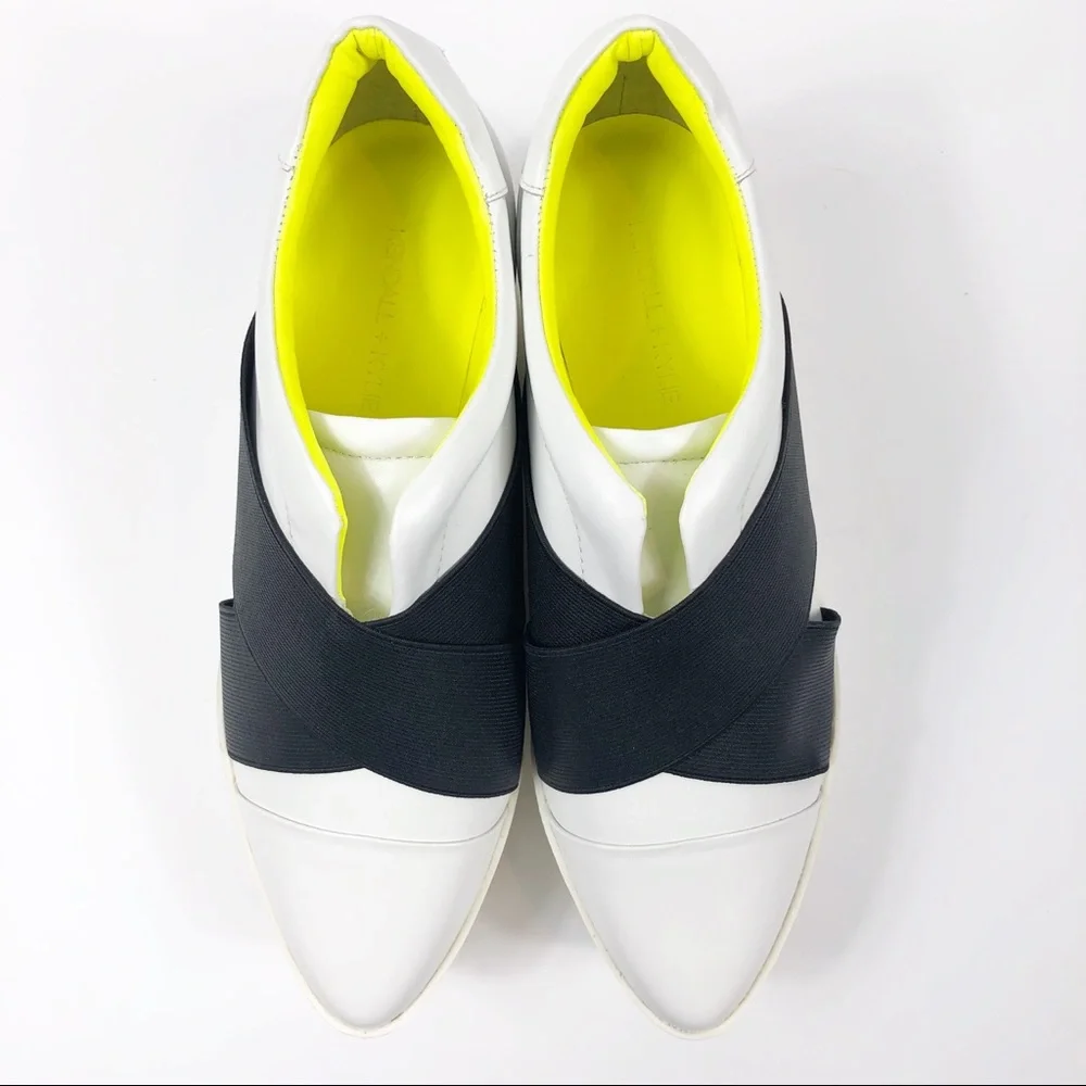 Kendall & Kylie White Black Platform Sneakers with Neon Yellow Lining